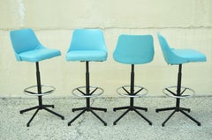 Vintage Mid-Century Modern Hamilton Cosco Blue Vinyl Metal Bar Stool, Set of 4