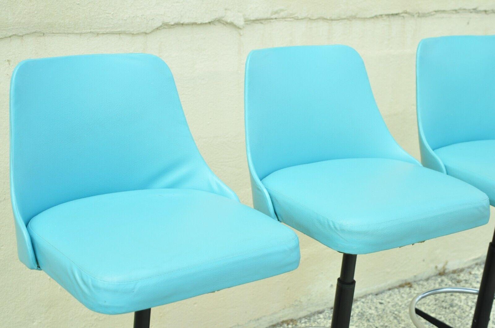 20th Century Vintage Mid-Century Modern Hamilton Cosco Blue Vinyl Metal Bar Stool, Set of 4