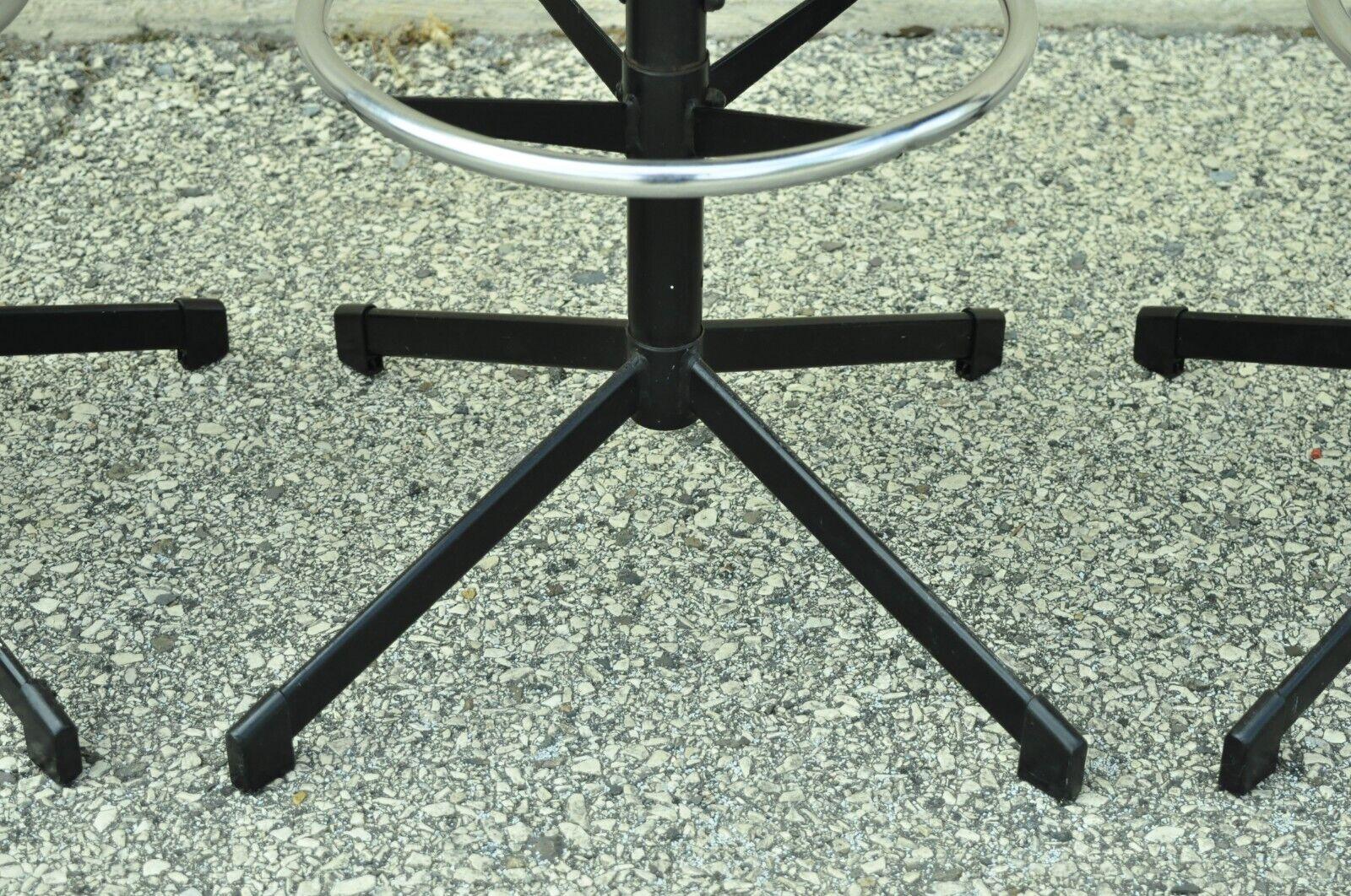 Naugahyde Vintage Mid-Century Modern Hamilton Cosco Blue Vinyl Metal Bar Stool, Set of 4