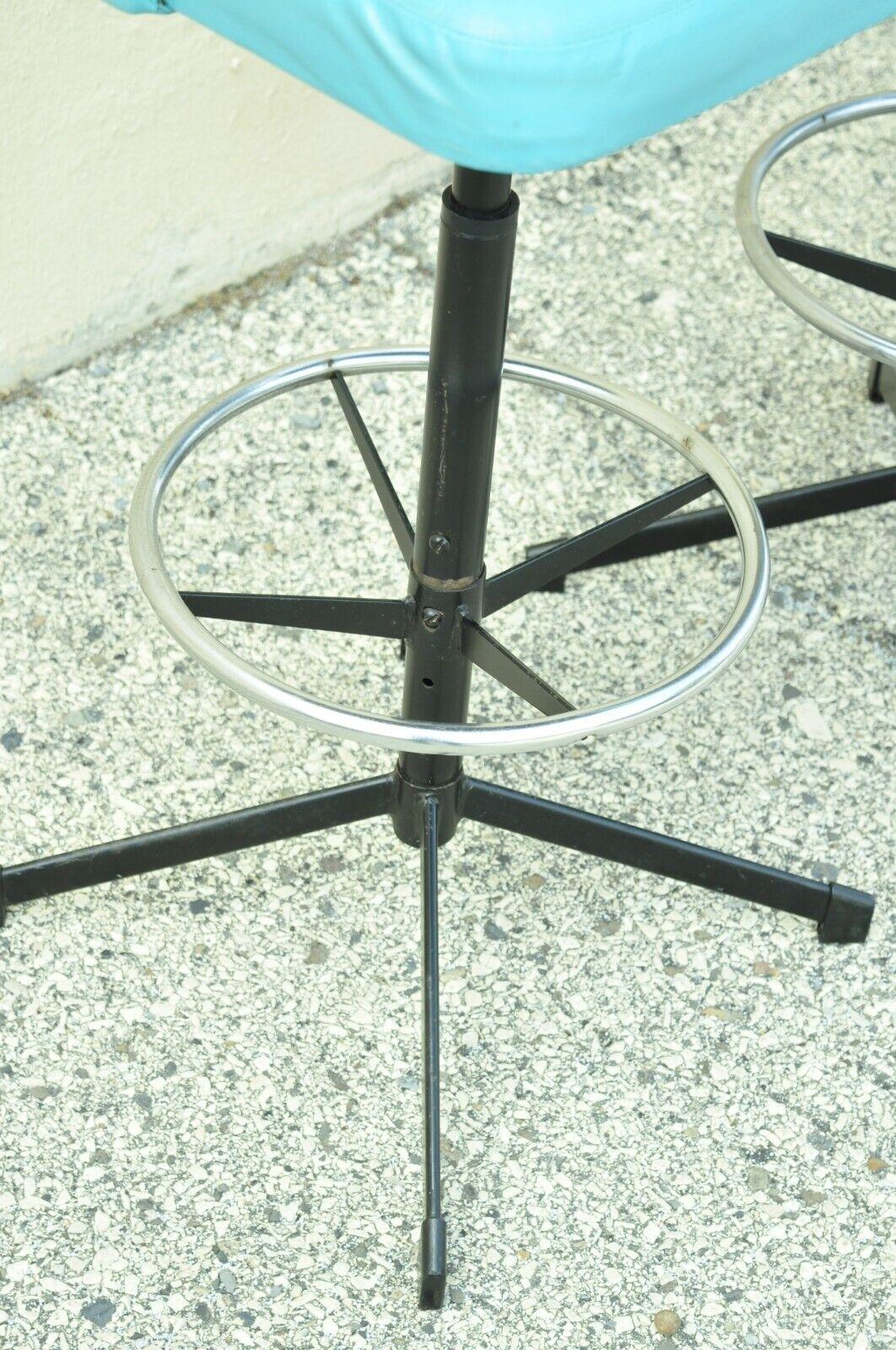 Vintage Mid-Century Modern Hamilton Cosco Blue Vinyl Metal Bar Stool, Set of 4 1