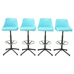 Vintage Mid-Century Modern Hamilton Cosco Blue Vinyl Metal Bar Stool, Set of 4
