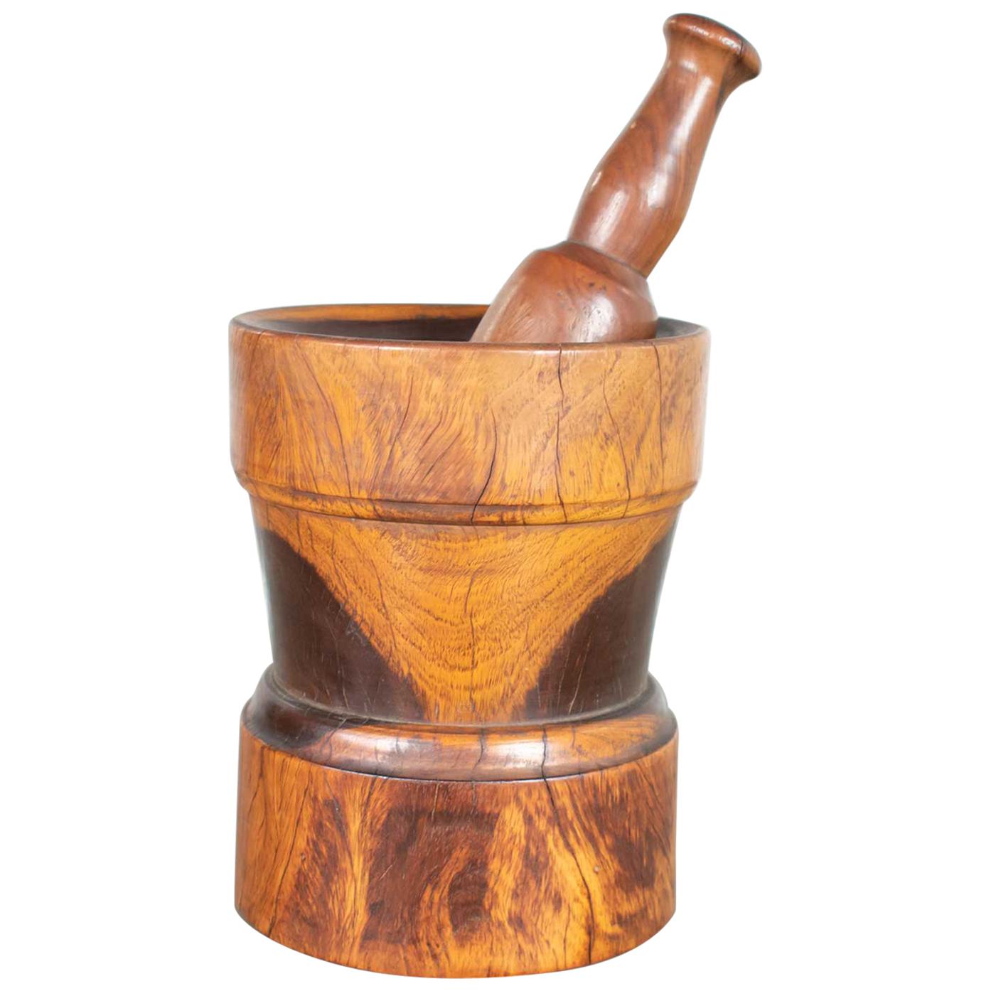 Vintage Mid-Century Modern Hand Turned Wood Mortar and Pestle 1950 For Sale
