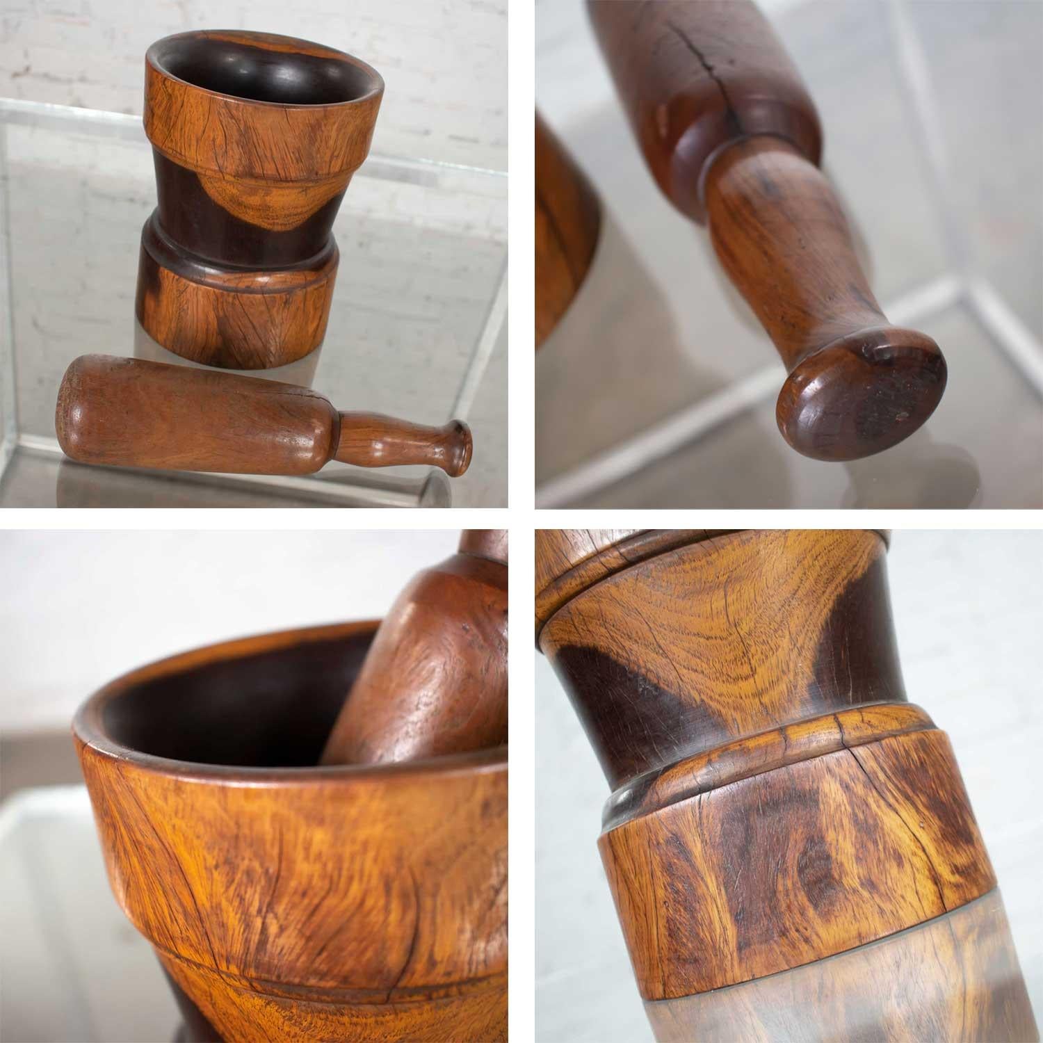 Vintage Mid-Century Modern Hand Turned Wood Mortar and Pestle 1950 For Sale 2