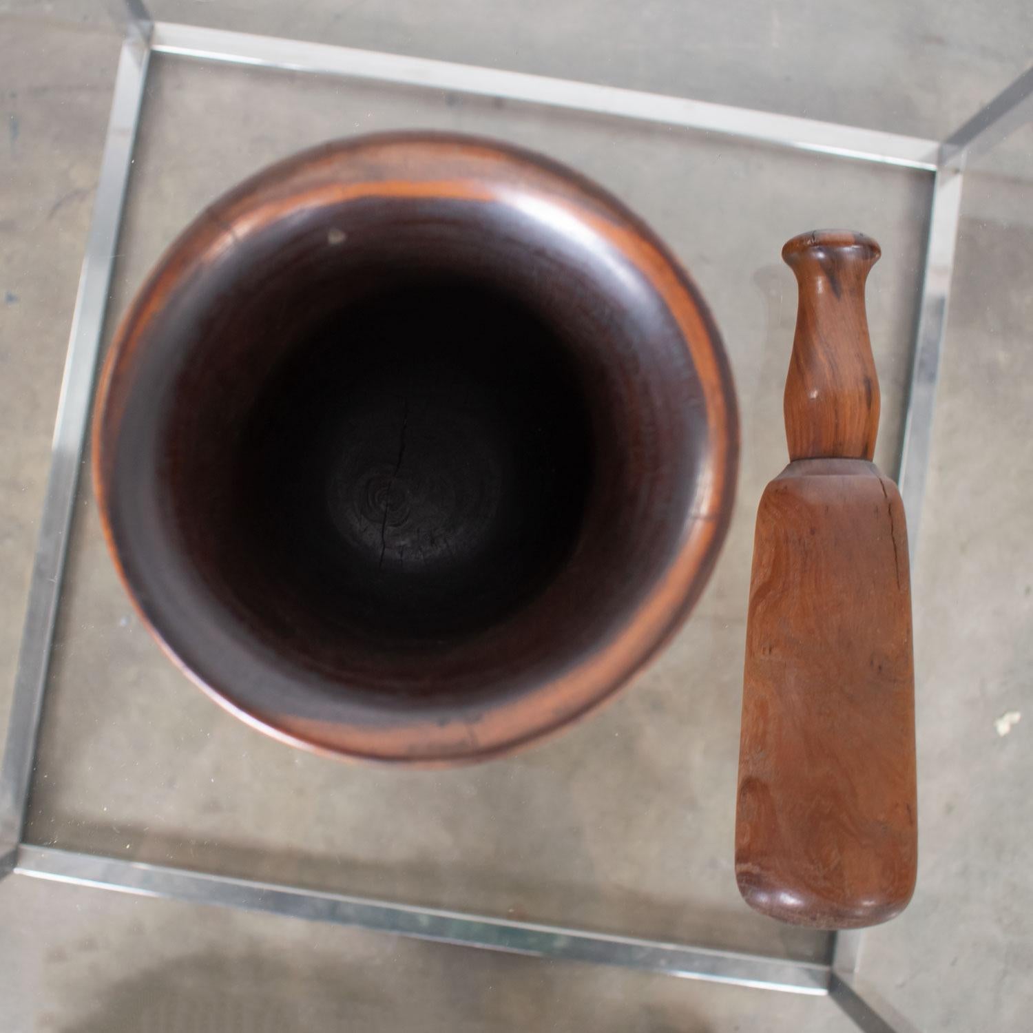 Vintage Mid-Century Modern Hand Turned Wood Mortar and Pestle 1950 For Sale 3