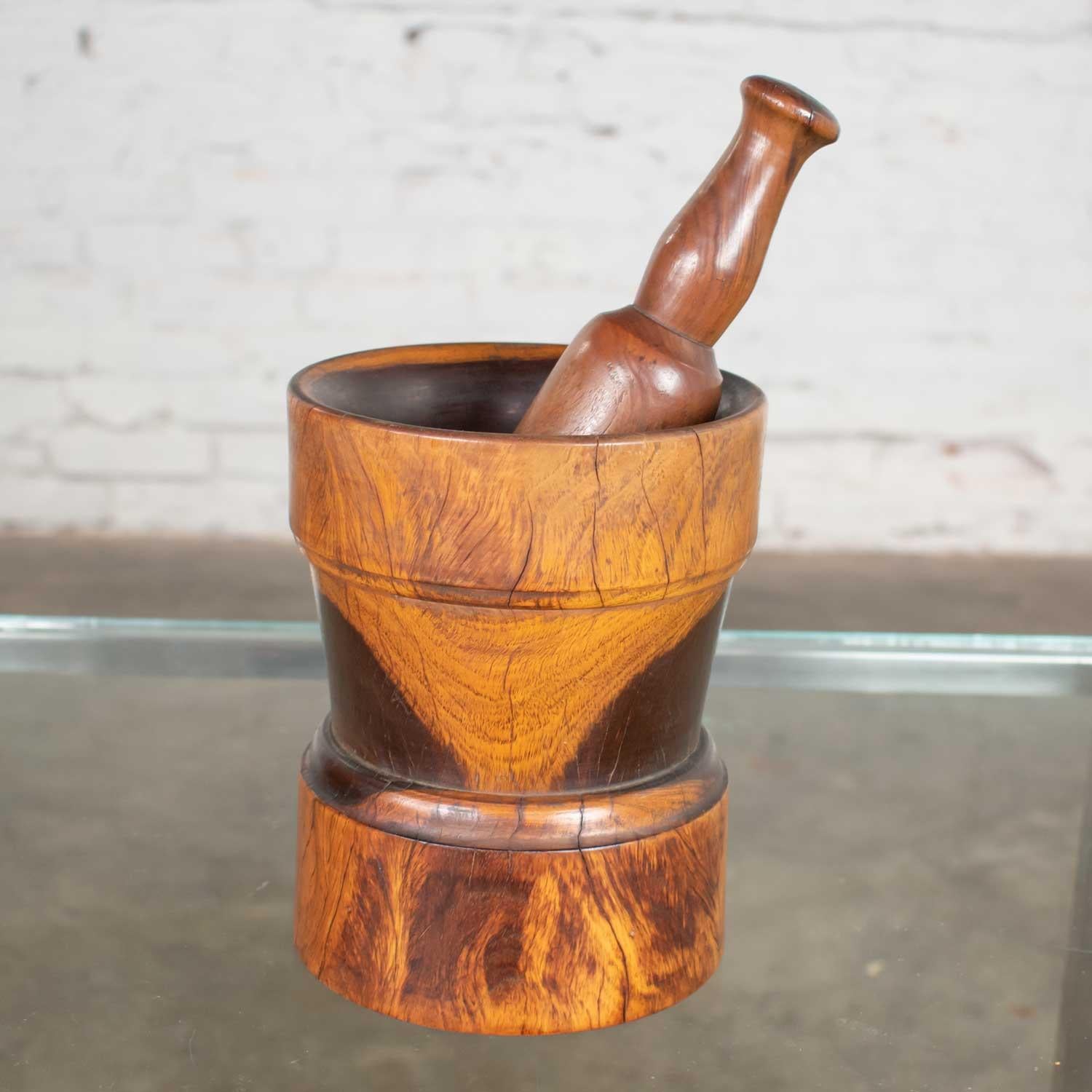 Mid-20th Century Vintage Mid-Century Modern Hand Turned Wood Mortar and Pestle 1950 For Sale