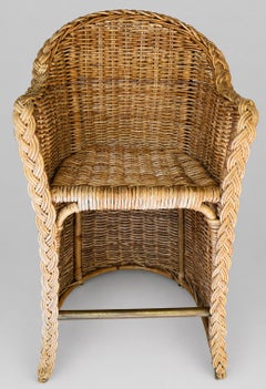 Vintage Mid-Century Modern Hand-Woven Wicker Bar Stools