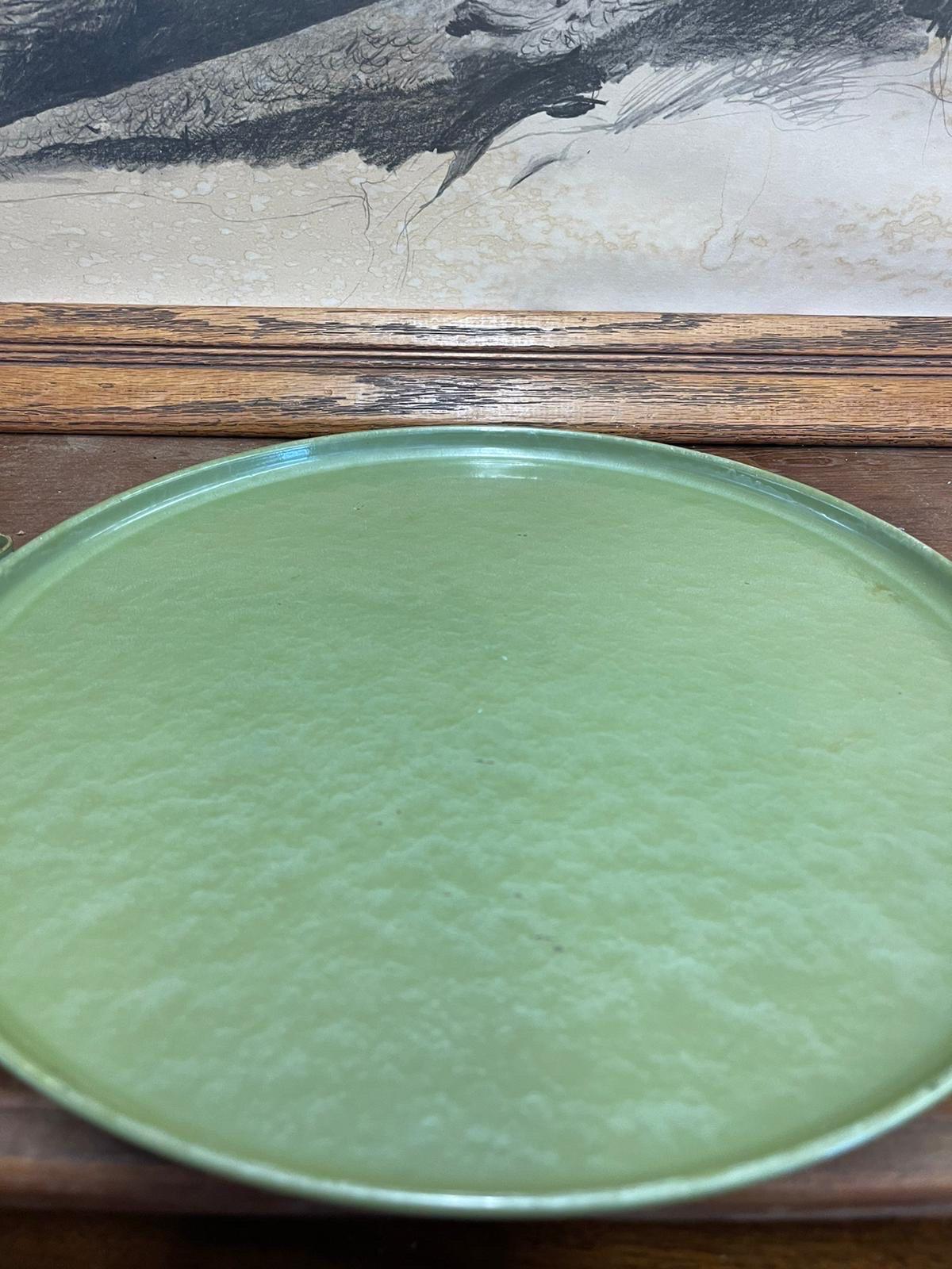 Metal Vintage Mid Century Modern Handmade Chinoiserie Style Tray by Moire Glaze Kyes For Sale