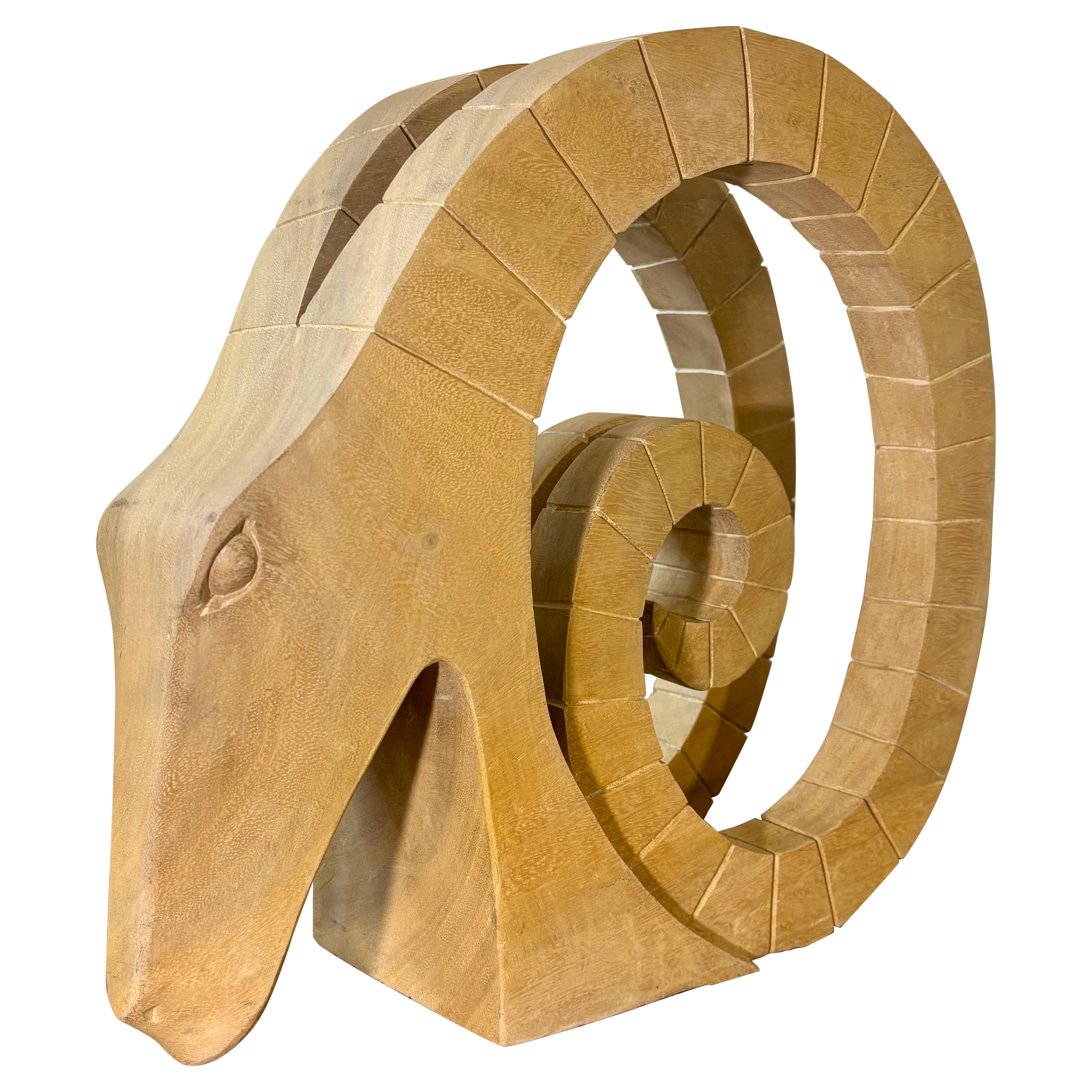 Vintage Mid-Century Modern Handmade Wood Wood
s Head Sculpture