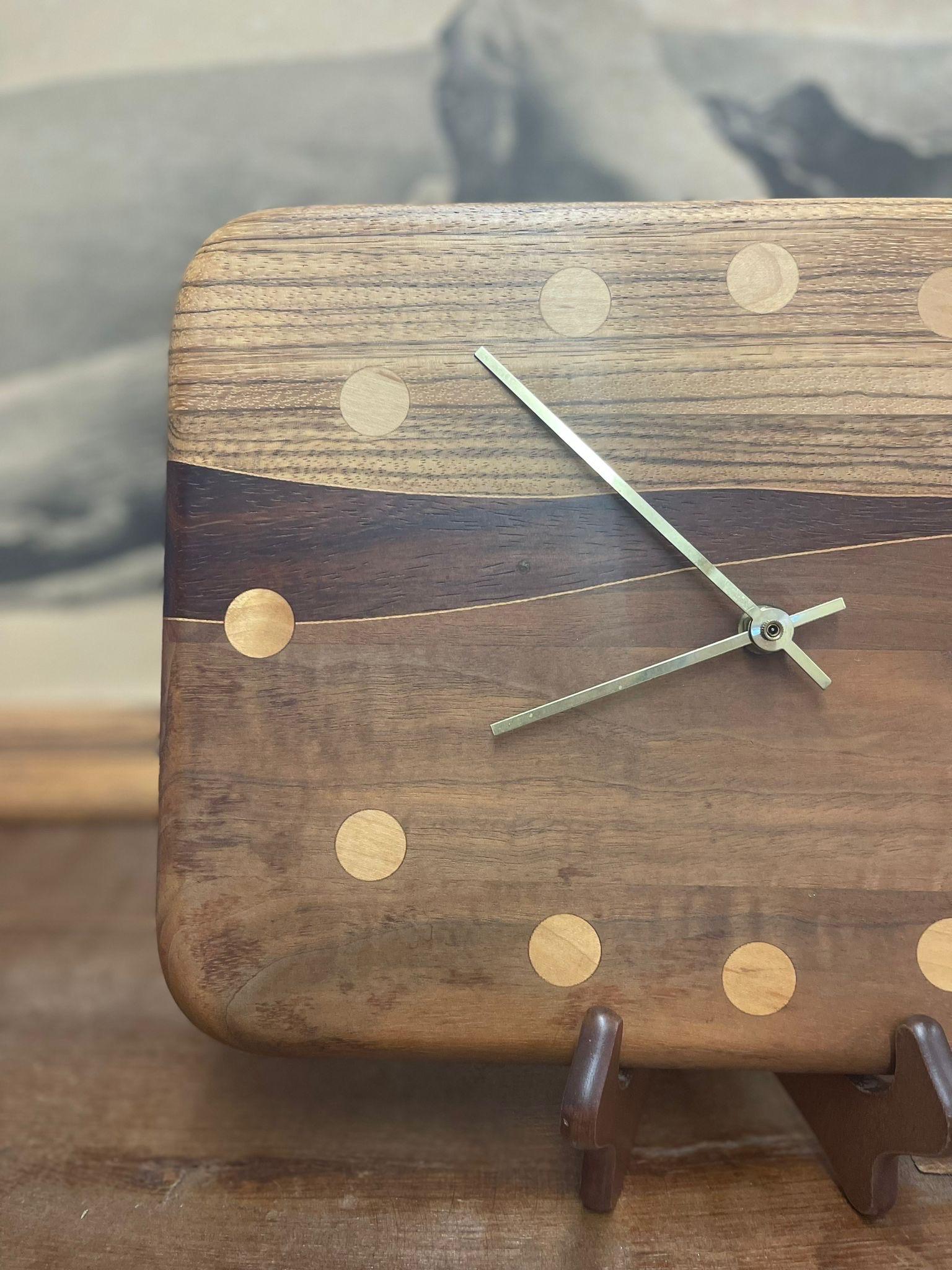 Mid-Century Modern Vintage Mid Century Modern Handmade Wooden Clock. For Sale