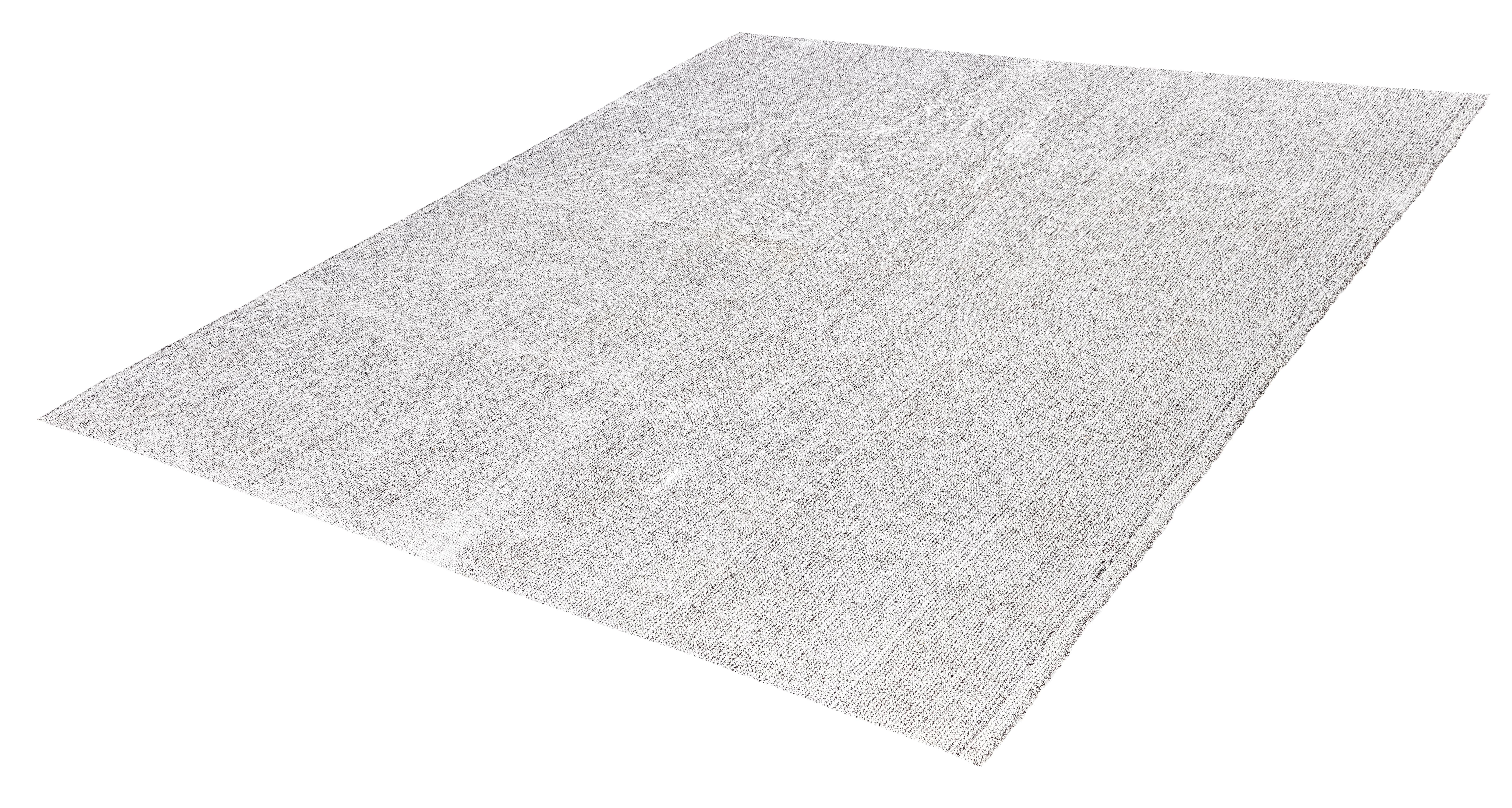 Hand-Woven Vintage Mid-Century Modern Handwoven Pelas Flatweave in Natural Wool & Linen Mix For Sale