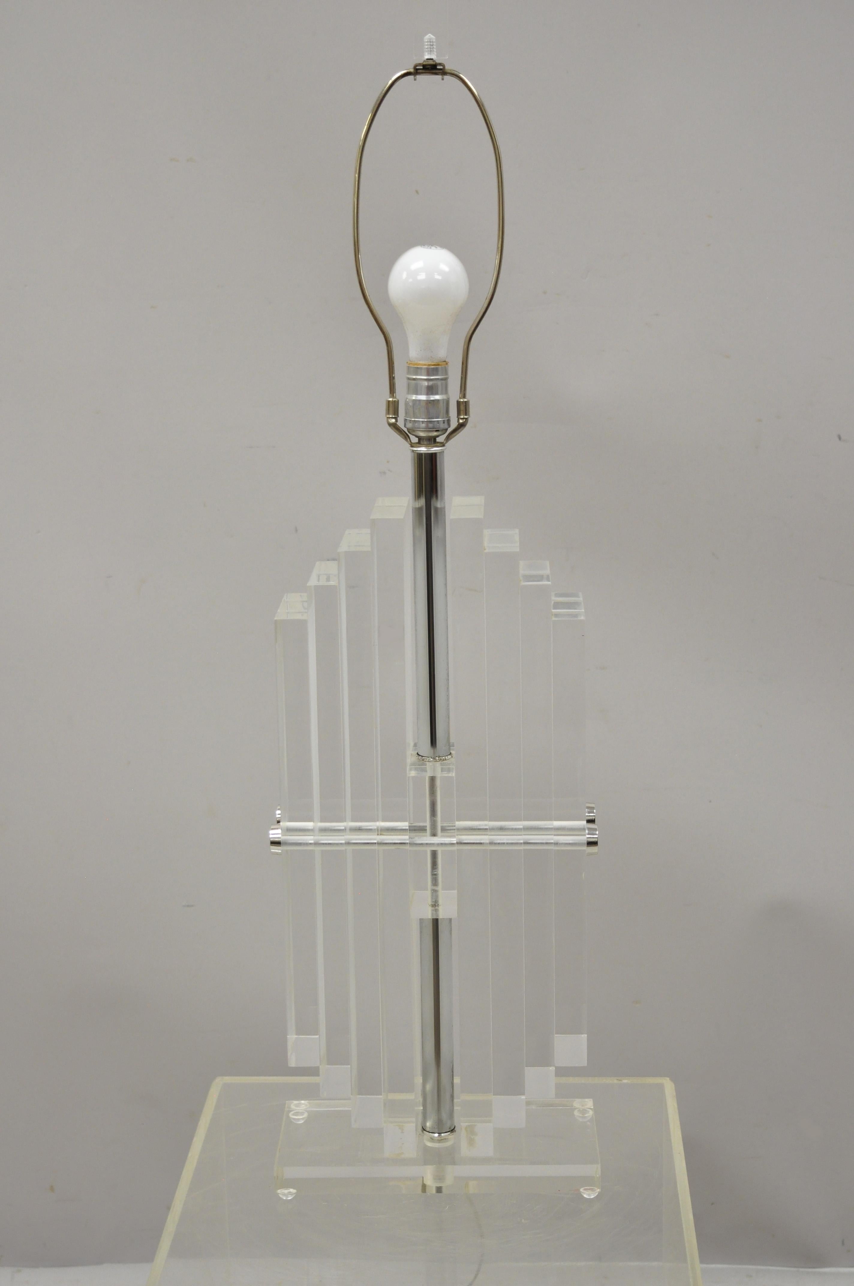 Vintage Mid-Century Modern Heavy Stacked Lucite Karl Springer Style Table Lamp For Sale 3