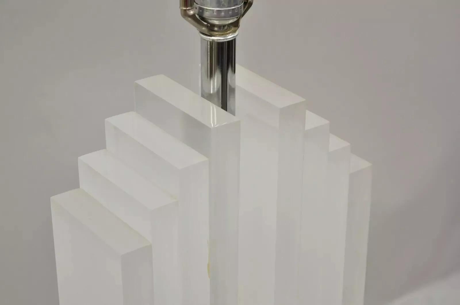 Mid-Century Modern Vintage Mid Century Modern Heavy Stacked Lucite Skyscraper Table Lamp For Sale