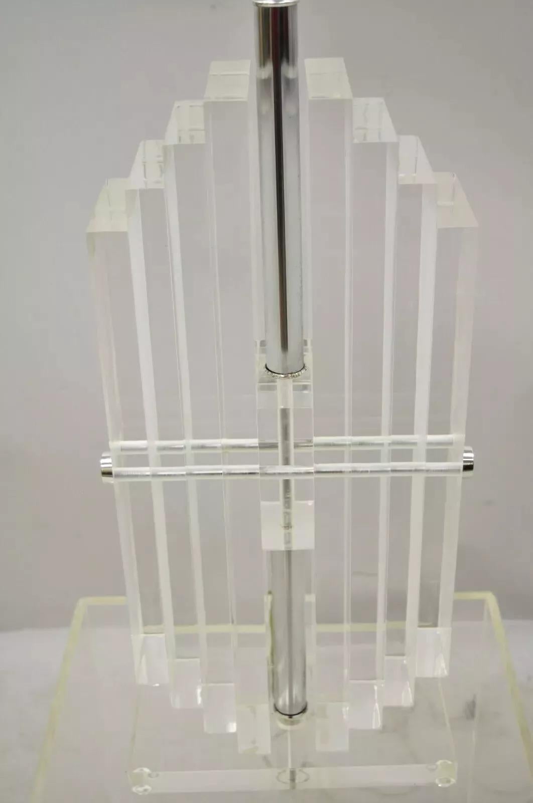 Unknown Vintage Mid Century Modern Heavy Stacked Lucite Skyscraper Table Lamp For Sale