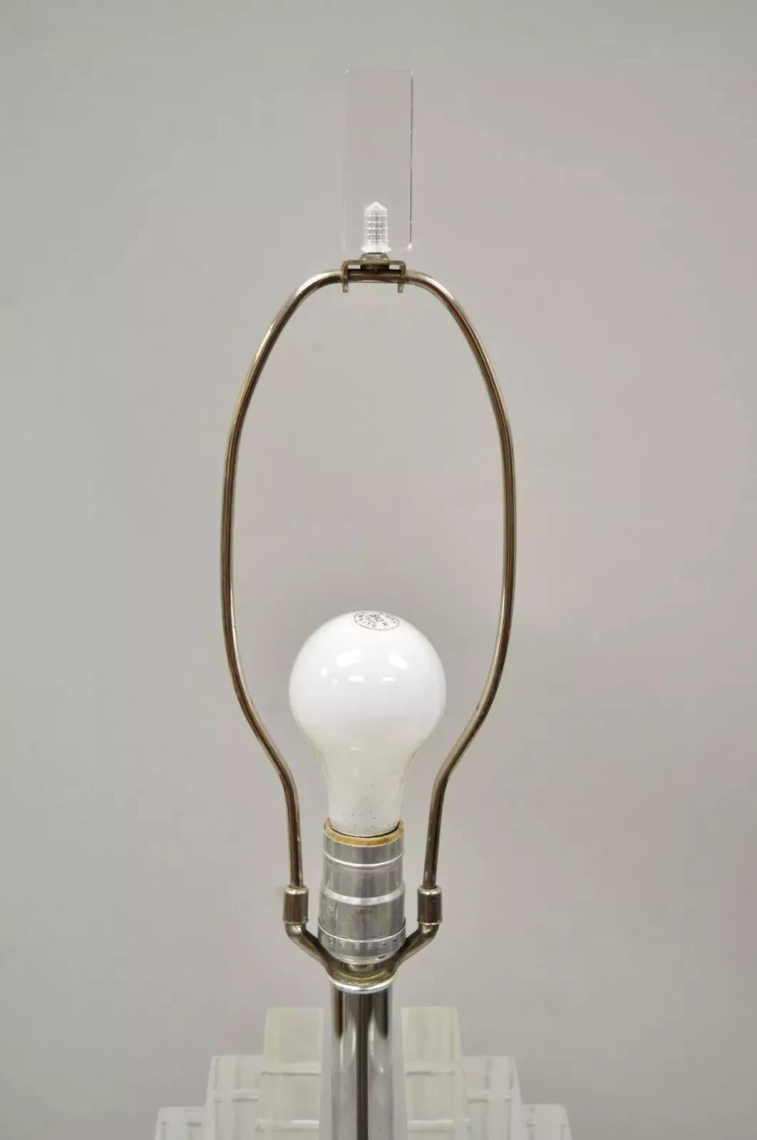 Chrome Vintage Mid Century Modern Heavy Stacked Lucite Skyscraper Table Lamp For Sale