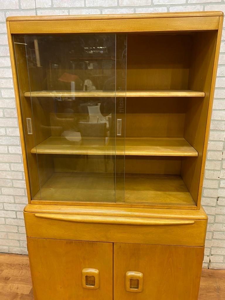 Vintage Mid Century Modern Heywood Wakefield Buffet Server Hutch Display Cabinet For Sale 1