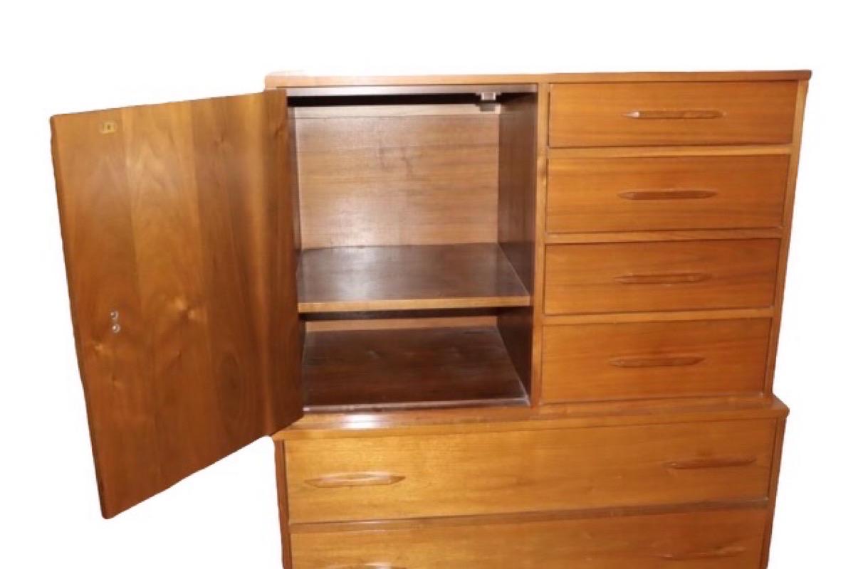 Vintage Mid-Century Modern Highboy Dresser Cabinet Storage Drawers and Armoire  In Good Condition In Seattle, WA
