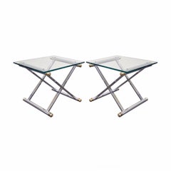 Vintage Mid-Century Modern Hollywood Regency Chrome Brass X-Form Side Table Pair