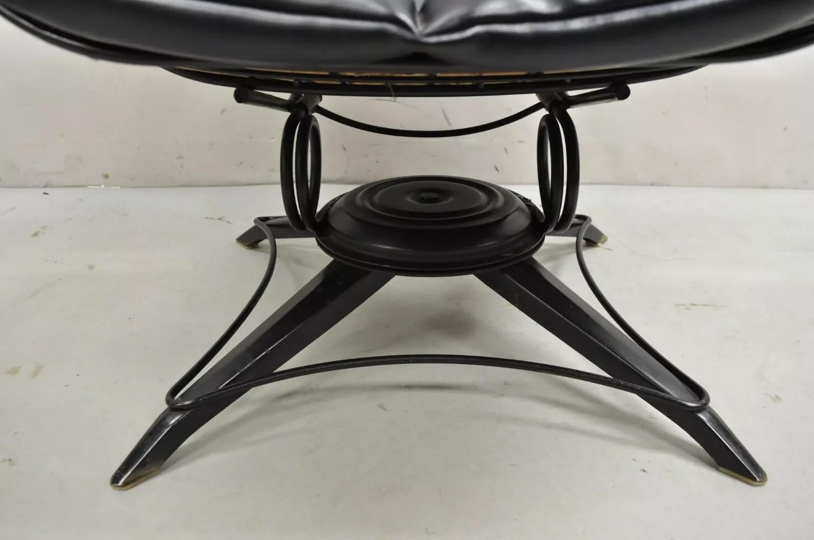 XX secolo Vintage Mid Century Modern Homecrest Tall Swivel Wrought Iron Black Lounge Chair in vendita