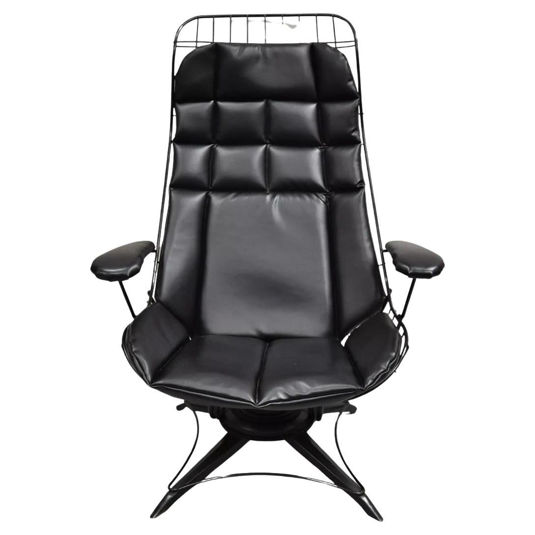 Vintage Mid Century Modern Homecrest Tall Swivel Wrought Iron Black Lounge Chair