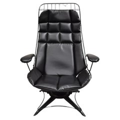 Vintage Mid Century Modern Homecrest Tall Swivel Wrought Iron Black Lounge Chair