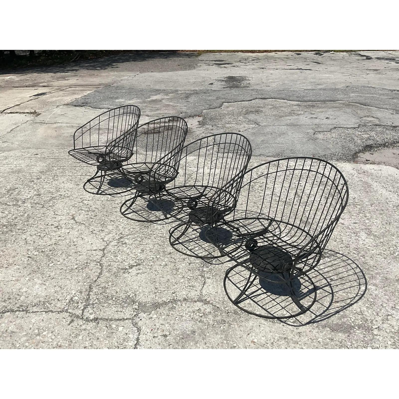 Vintage Mid-Century Modern Homecrest Wire Lounge Chairs, Set of 4 4