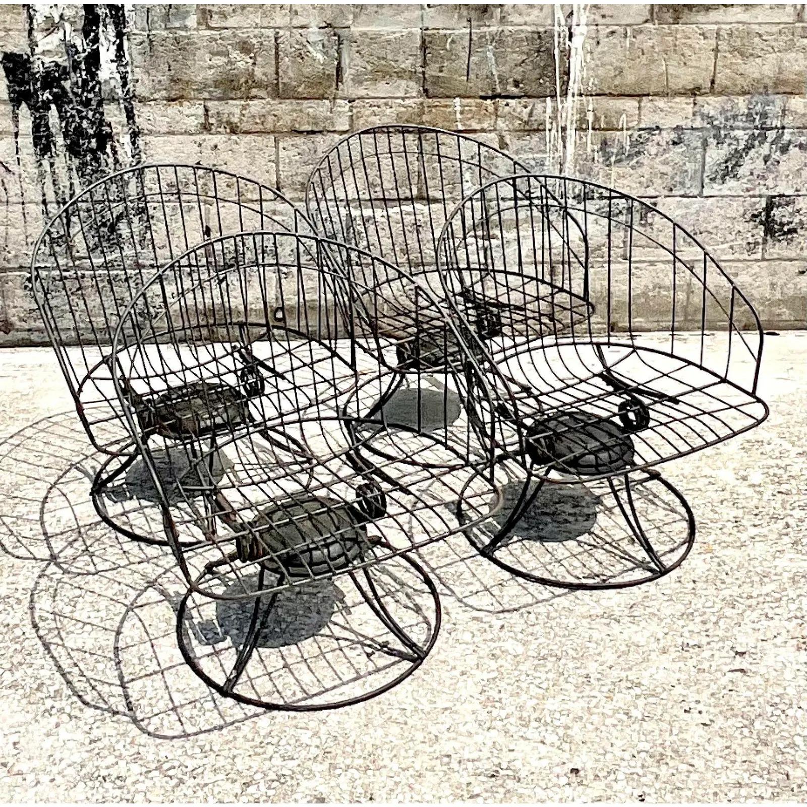 North American Vintage Mid-Century Modern Homecrest Wire Lounge Chairs, Set of 4