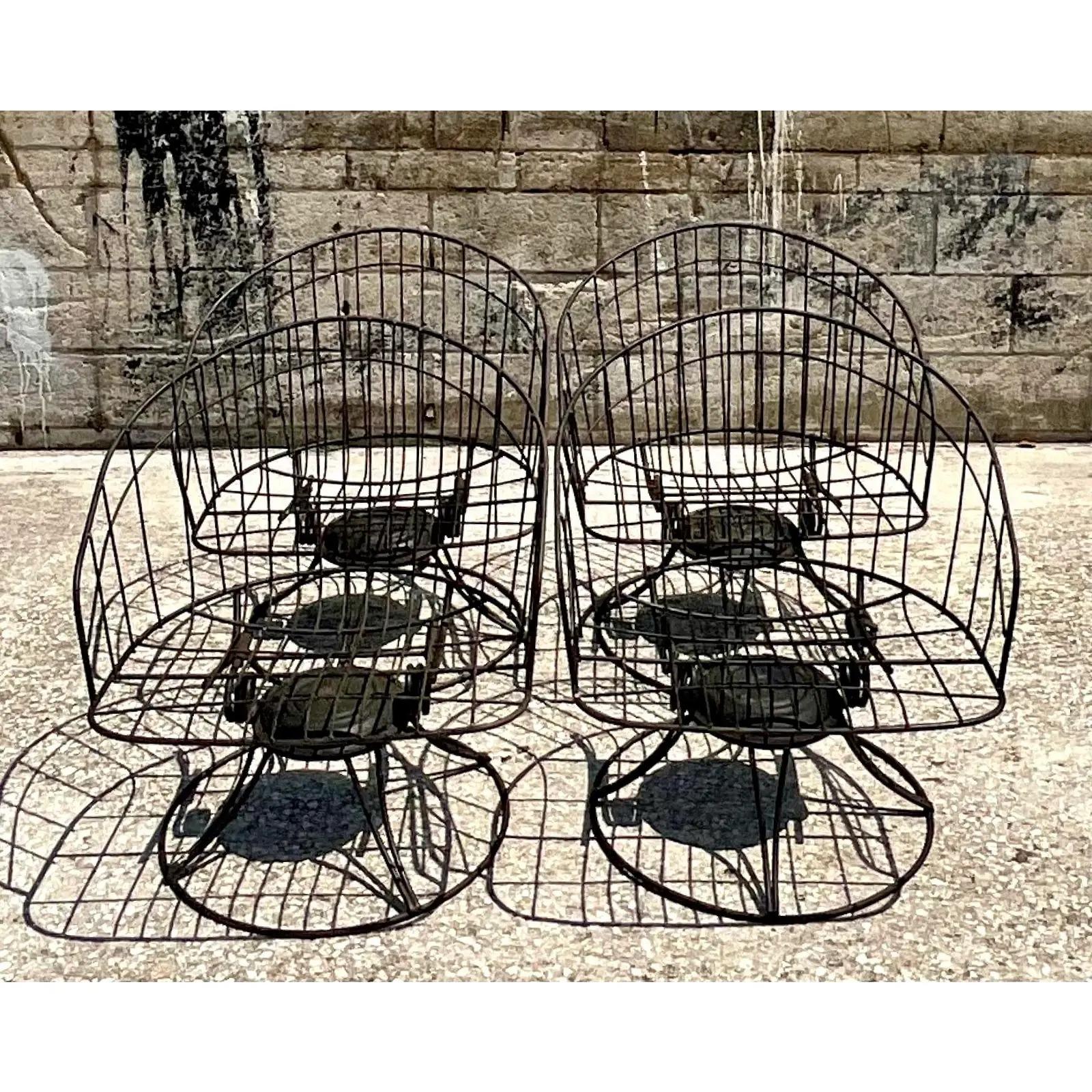 Metal Vintage Mid-Century Modern Homecrest Wire Lounge Chairs, Set of 4