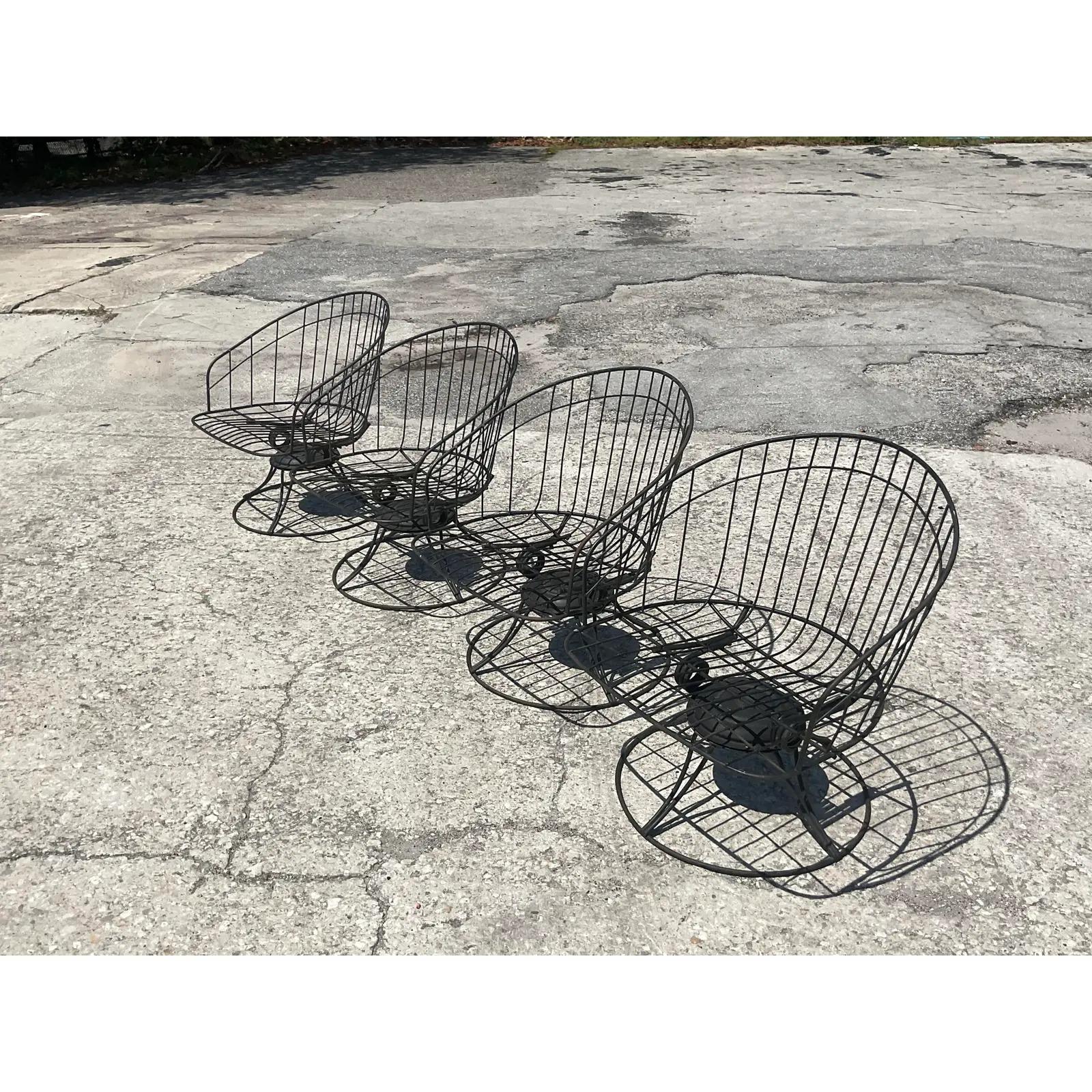 Vintage Mid-Century Modern Homecrest Wire Lounge Chairs, Set of 4 3