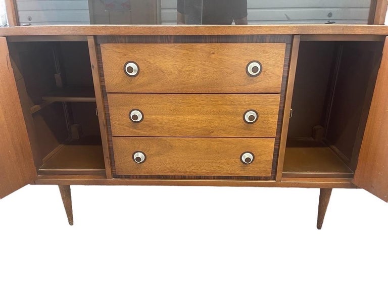 Vintage Mid-Century Modern Hutch Or Buffet with Display Cabinet For ...