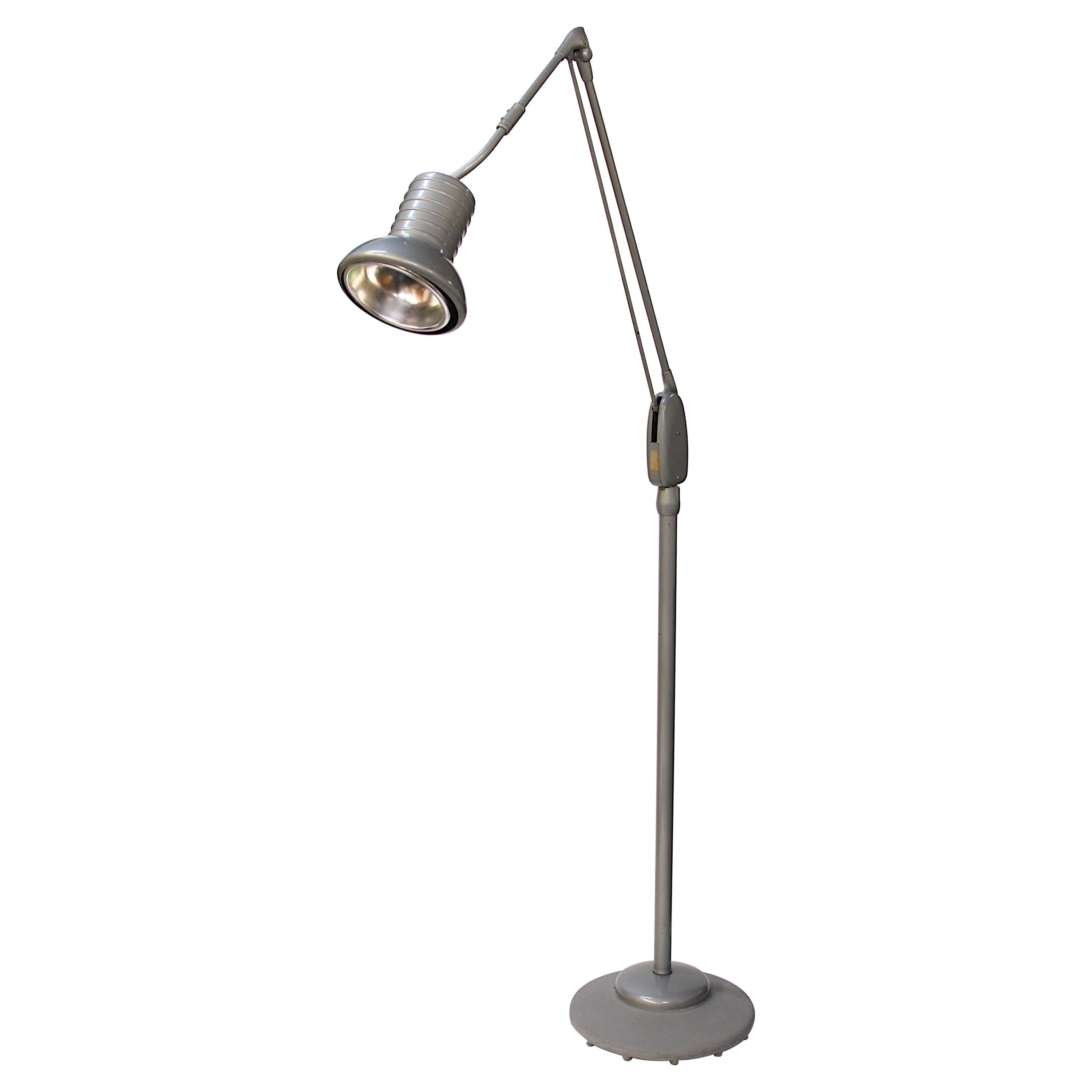Vintage Mid-Century Modern Industrial Gray Dazor Floating Articulated Floor Lamp For Sale