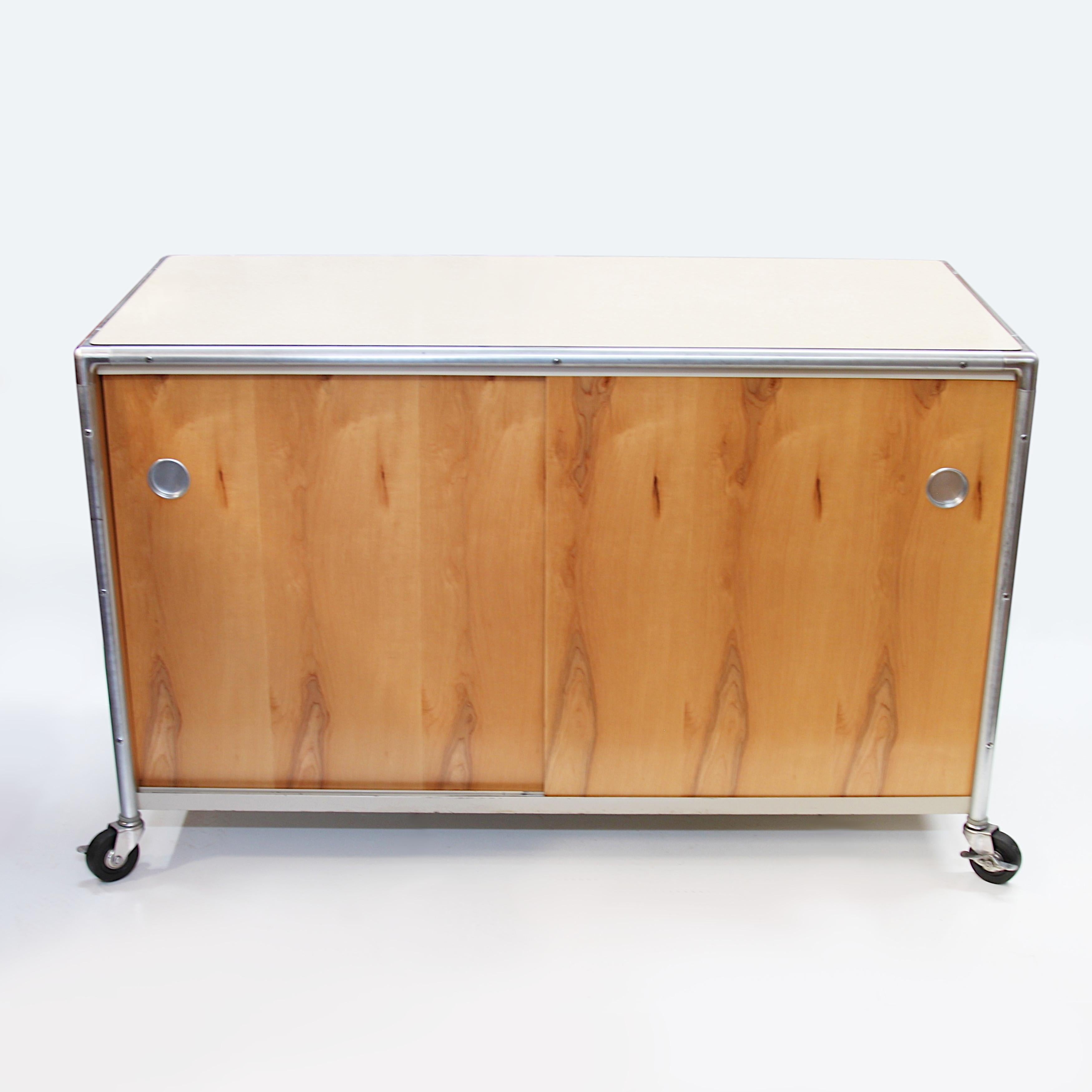 Aluminum Vintage Mid-Century Modern Industrial Rolling Credenza Cabinet by Henry P Glass