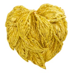 Broche Corazón Hoja-Clúster de Oro Amarillo de 18 quilates Vintage Moderno de Mediados de Siglo Italiano