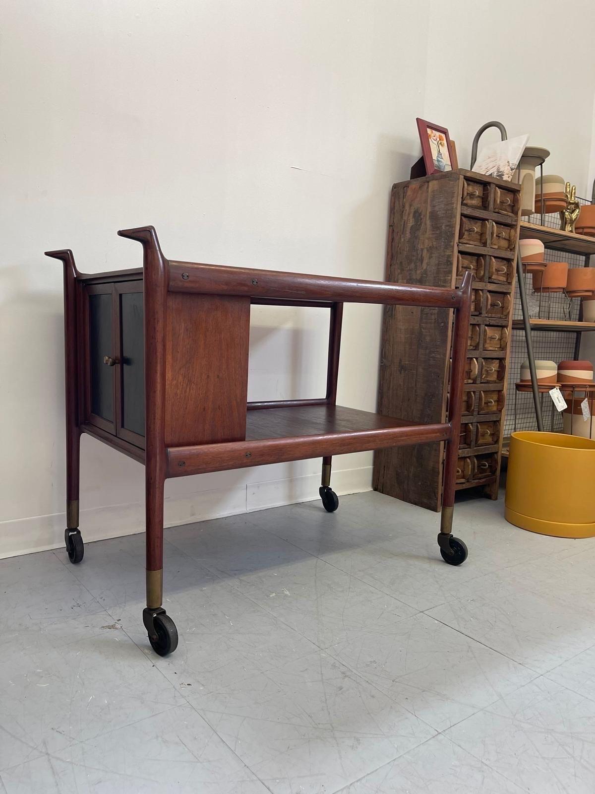 Wood Vintage Mid Century Modern Italian Cart For Sale