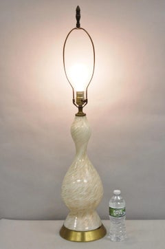 Vintage Mid Century Modern Italian Glass Murano Swirl Table Lamp w/ Gold Flecks