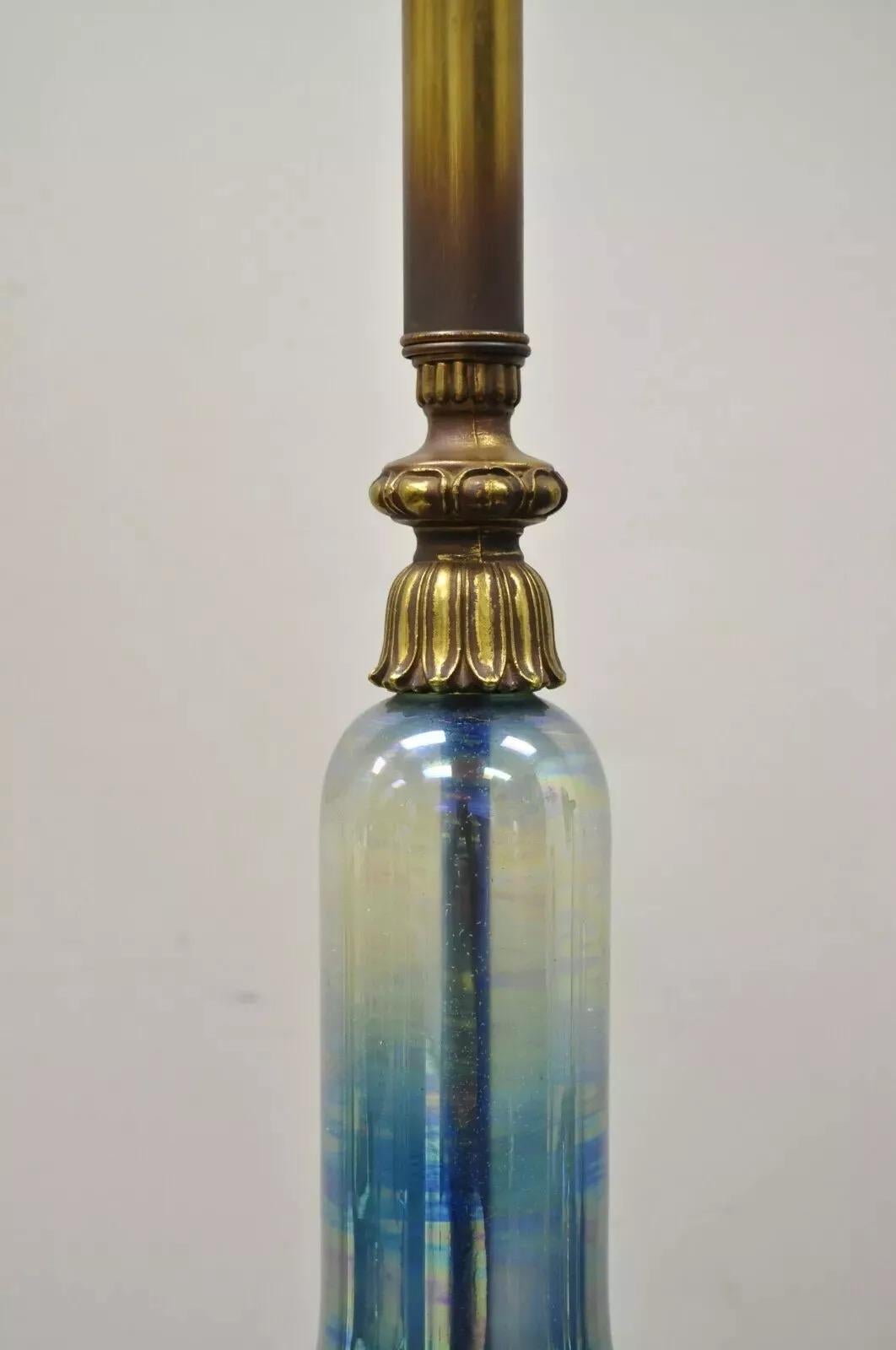 Mid-Century Modern Vintage Mid Century Modern Italian Iridescent Blue Art Glass Tall Table Lamp For Sale