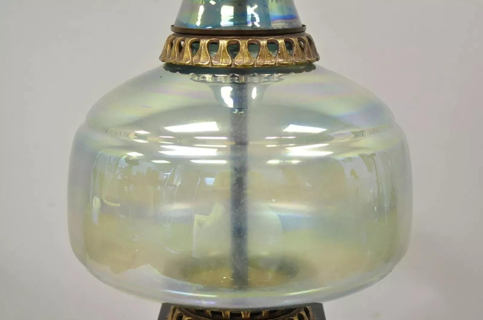 Unknown Vintage Mid Century Modern Italian Iridescent Blue Art Glass Tall Table Lamp For Sale