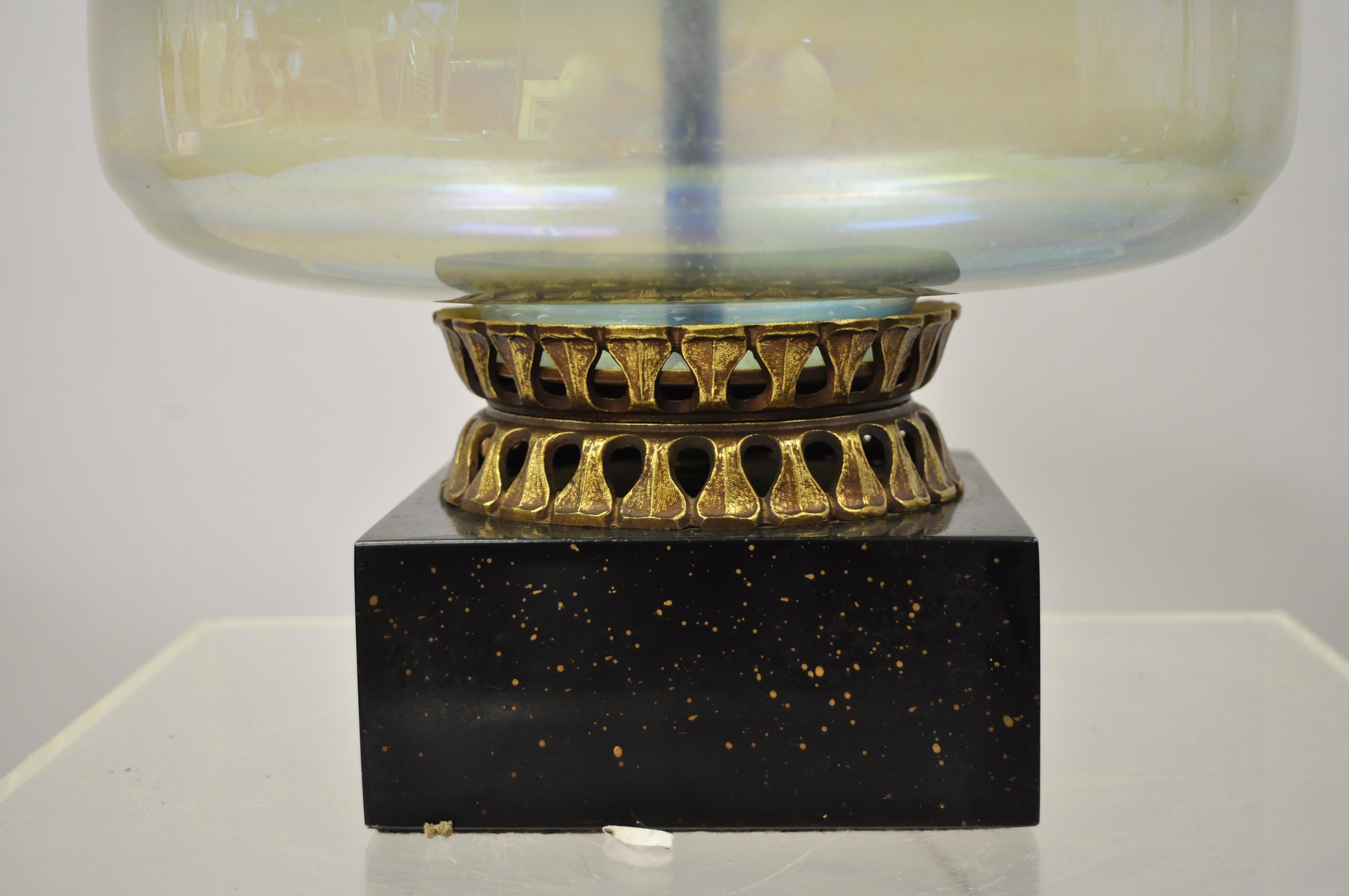 Hollywood Regency Vintage Mid Century Modern Italian Iridescent Blue Art Glass Tall Table Lamp For Sale