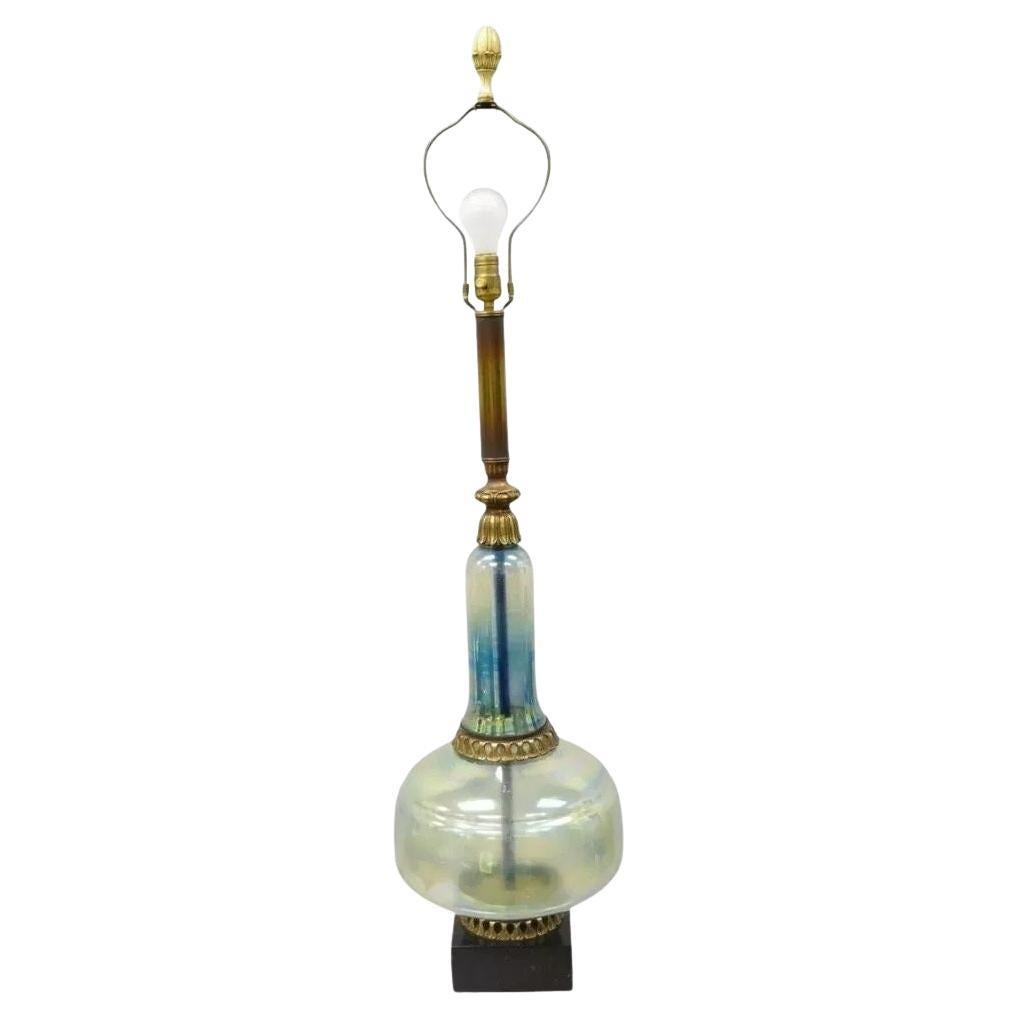 Lampe de bureau haute italienne vintage du milieu du siècle dernier en verre d'art bleu irisé