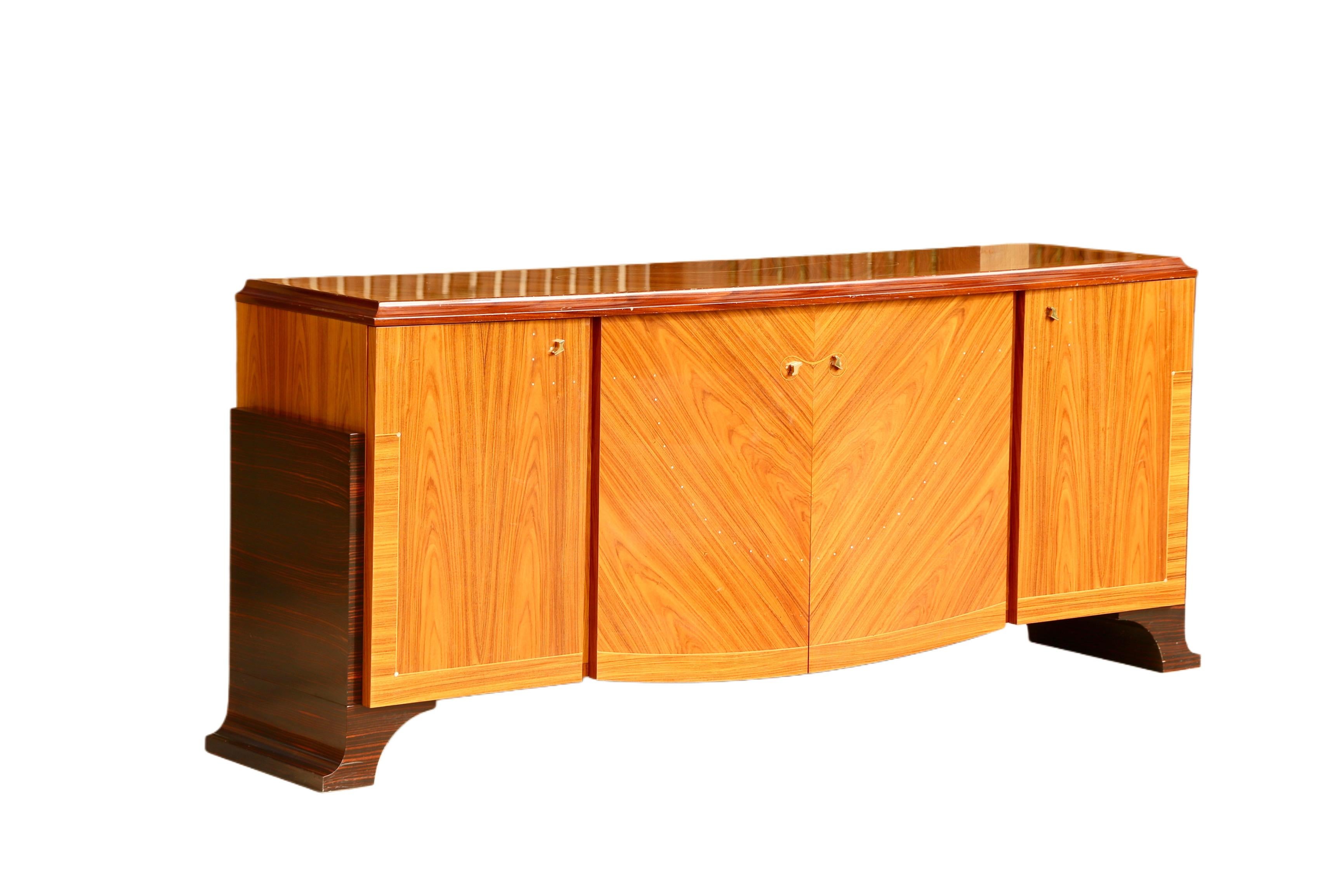 Art Deco Vintage Mid-Century Modern Italian Macassar Ebony Sideboard For Sale