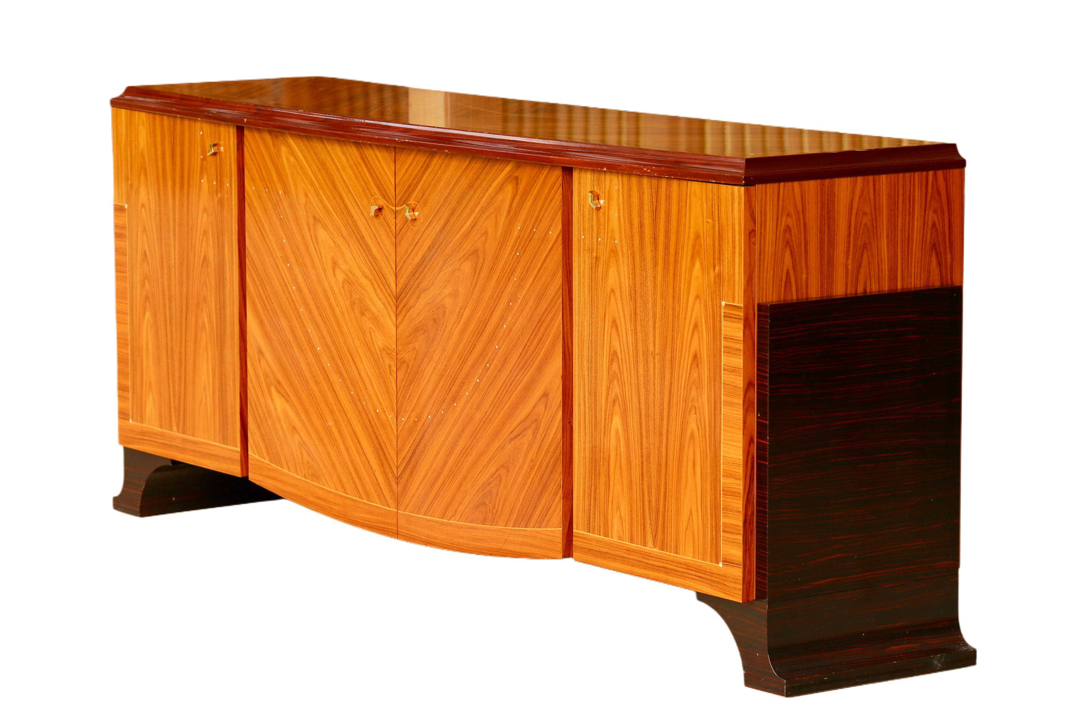 Brass Vintage Mid-Century Modern Italian Macassar Ebony Sideboard For Sale