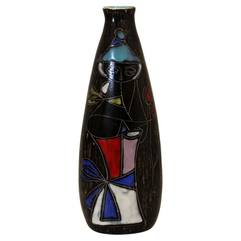 Vintage Mid-Century Modern Italian Marcello Fantoni Signed Studio Ceramic Vase For Sale