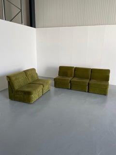 Vintage Mid-Century-Modernes italienisches Modulsofa aus grünem Samt, 1970er Jahre, 5er-Set