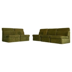 Vintage Mid-Century-Modern Italian Modular Sofa in Green Velvet, 1970s, Set of 5