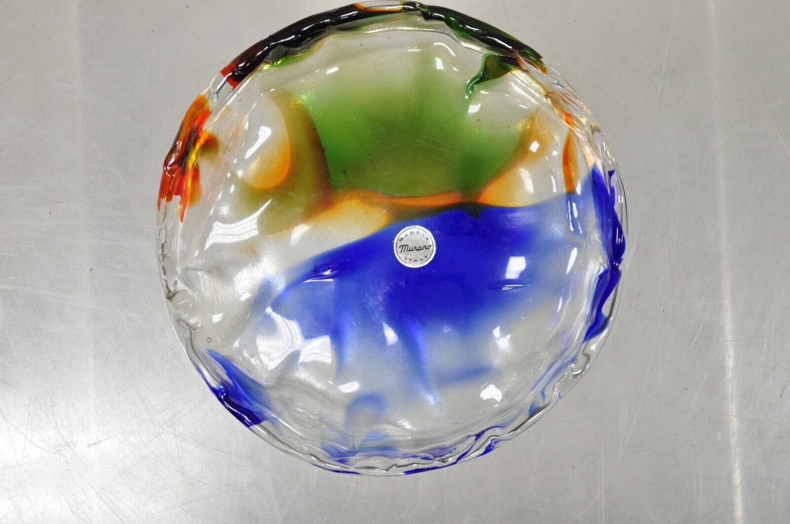 Vintage Mid-Century Modern Italian Murano Blue Green Art Glass Ashtray Catchall In Good Condition For Sale In Philadelphia, PA