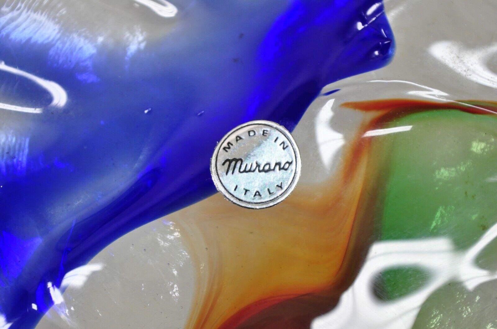 Vintage Mid-Century Modern Italian Murano Blue Green Art Glass Ashtray Catchall For Sale 3