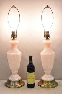 Vintage Mid Century Modern Italian Murano Glass Speckled Pink Table Lamps a Pair