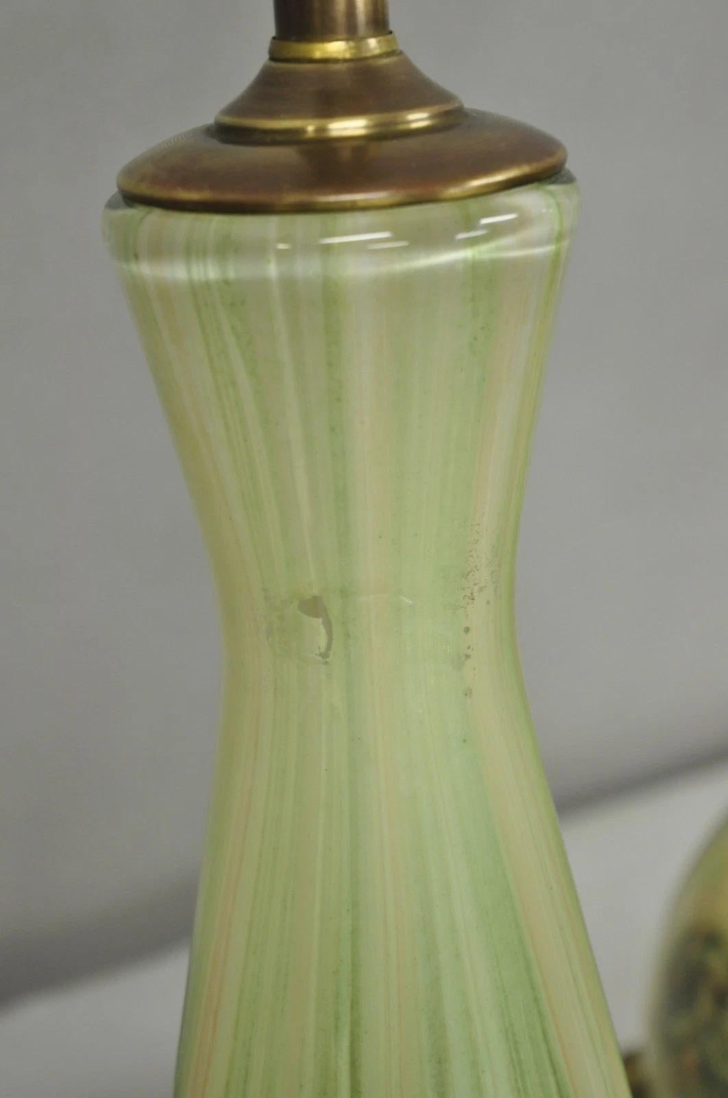 Vintage Mid Century Modern Italian Murano Green Blown Glass Table Lamps - a Pair For Sale 4