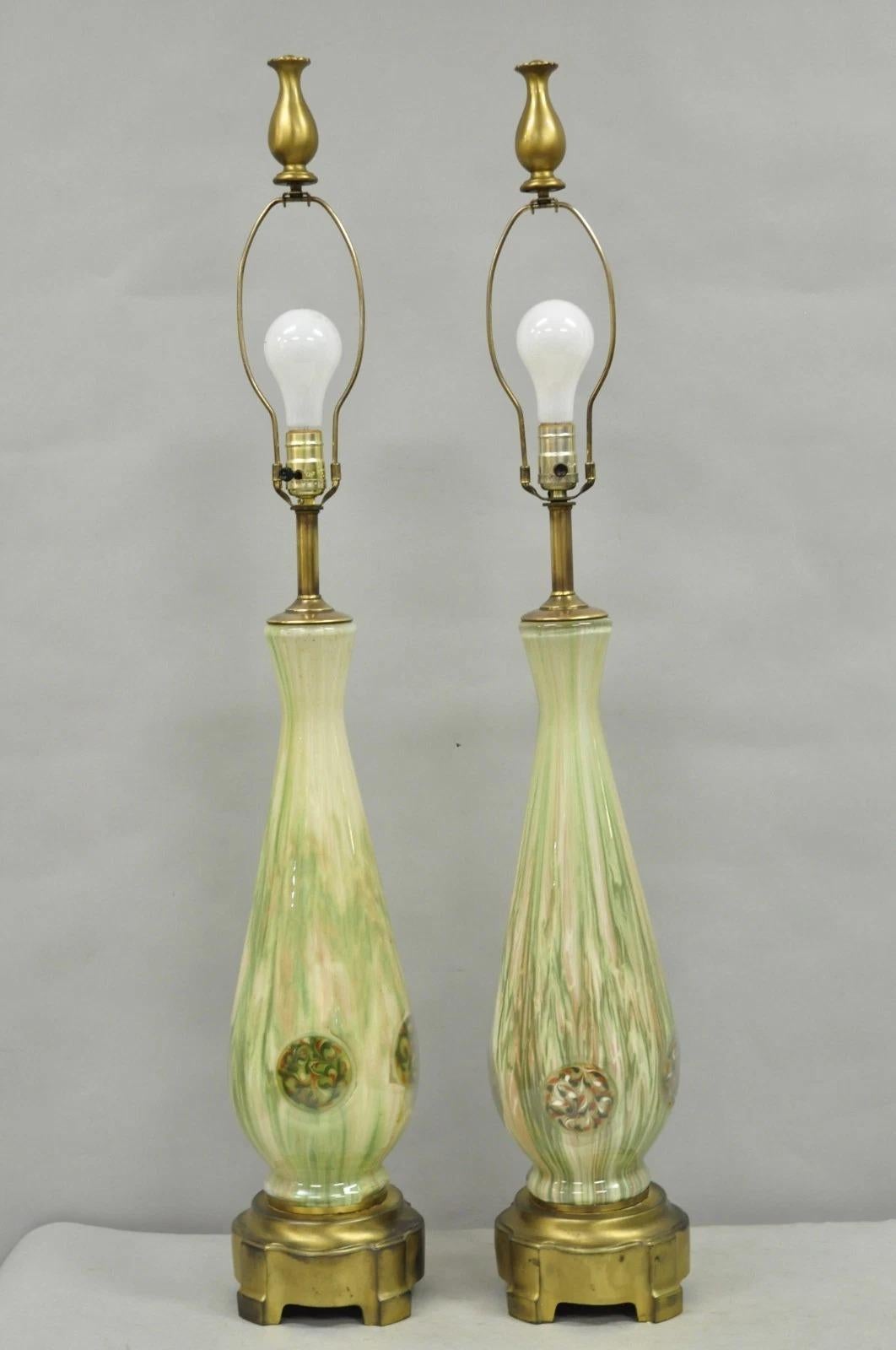Vintage Mid Century Modern Italian Murano Green Blown Glass Table Lamps - a Pair For Sale 5