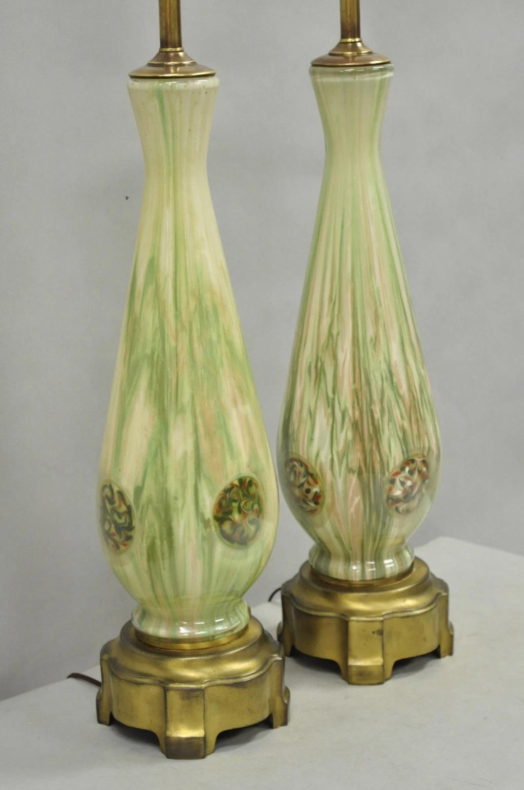 Vintage Mid Century Modern Italian Murano Green Blown Glass Table Lamps - a Pair For Sale 6