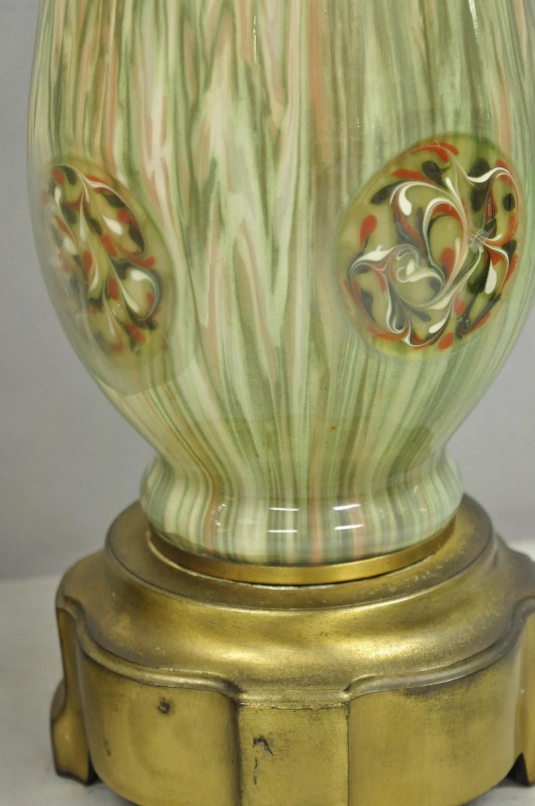 Vintage Mid Century Modern Italian Murano Green Blown Glass Table Lamps - a Pair For Sale 7